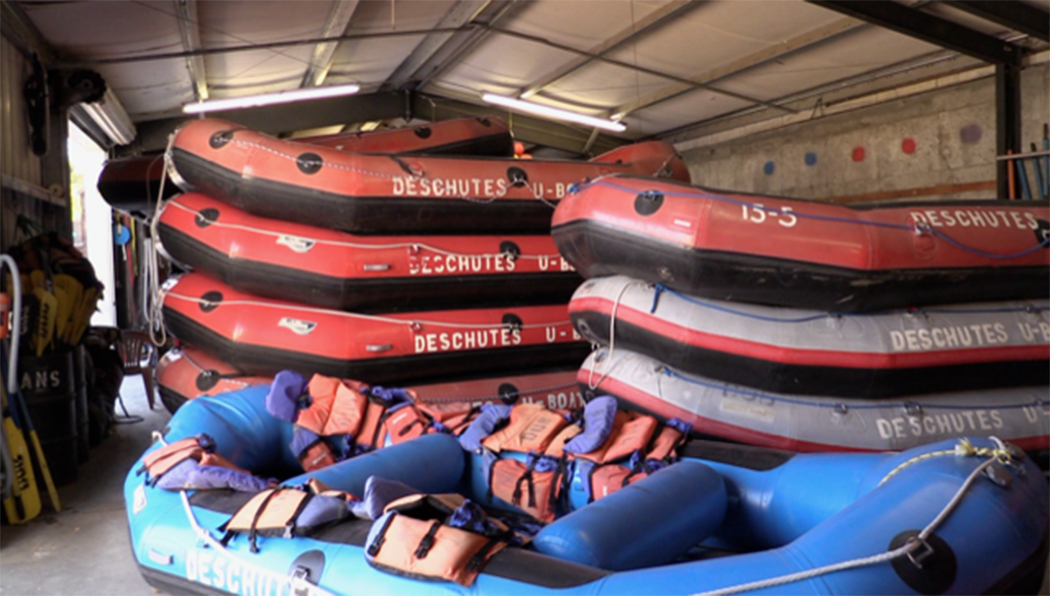 Deschutes Rafts in a storage shed